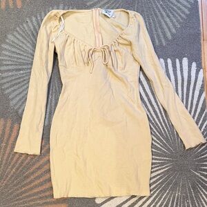 Princess Polly Cream Bodycon Long Sleeve Tie-Front Dress